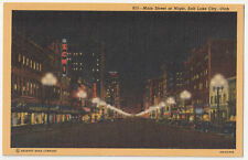 c1940s East Temple Street Neon Lights Salt Lake City Utah Linen VTG Postcard picture