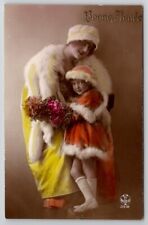 RPPC A Noyer Art Deco Woman Child Orange Yellow Hand Tinted Photo Postcard S21 picture