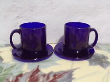 Libbey Colbalt Blue Vintage Duratuff Cup & Saucer Set of 2 NWT picture