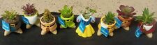 New 7 Disney Snow White Seven Dwarfs Mini Faux Succulent Plant Set Complete picture