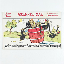 Texarkana Restaurant Monkey Barrel Postcard 1950s Texan Diner Texas Art TX B724 picture
