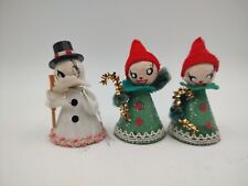 3 Vintage 1950's Elf Snowman Ornament Putz Chenille Arms Mica Felt Japan 2.5