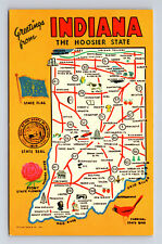 c1962 Pictorial Tourist Landmark Map Greetings From State of Indiana IN Postcard picture