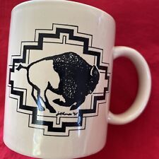 Vtg 1995 Native American Buffalo Coffee Mug Cup Tribal Artist Signed Jeff Lambo picture