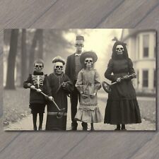 👻 POSTCARD: Weird Family Scary Vintage Monster Halloween Cult Unusual picture