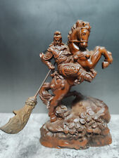 7″ Noble natural boxwood wood carved guan gong yu War god Ride Horses statue picture