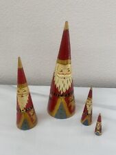 Vintage Nesting Wooden Santa Claus Christmas Cone Shape Set of 4 Carved picture