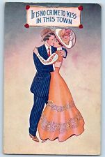 Tyrrell Signed Postcard It Is No Crime To Kiss In This Town Couple Romance picture