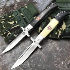 Russian Patriot KGB Folding Knife 3.7 in X12M Blade Black Wood/Resin Handle picture