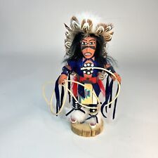 VTG Native American Hoop Dancer Kachina Doll Feathers Signed 8 Inch Hand Craved picture