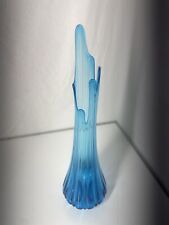 LE Smith Glass Vase Simplicity Swung Peacock Blue Ribbed and Fingered Vase picture