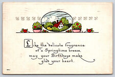 Birthday, House Flowers Springtime, Vintage Antique 1915 Postcard picture