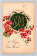 Postcard Embossed Happy New Year 1908 Buffalo NY Cancel 1907 Red Flowers picture