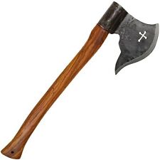 Hand Forged Functional Medieval Outdoor Camping Crusader Cross Cutout Axe picture