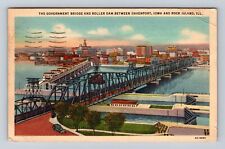 Davenport IA-Iowa, Government Bridge, Roller Dam, Vintage c1946 Postcard picture
