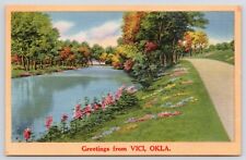 c1958 Greetings From Vici Oklahoma Vintage Dewey County OK Postcard picture