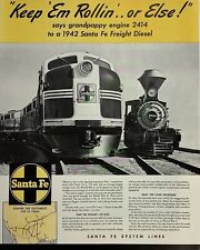 Vintage 1942 Magazine Ad Santa Fe Railroad System Lines Freight Diesel WWII picture