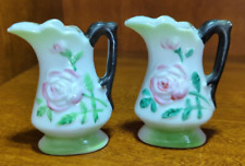 2 Vintage Occupied Japan Mini Pitcher Roses Creamer Minature Matching 3.5