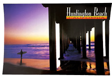 Surfer at Sunset Huntington Beach California Vintage Postcard 1990's Souvenir picture