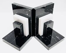 Pair of Mid Century Modern Minimalist Black & White Marble Bookends picture