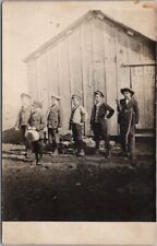 c1910s Real Photo RPPC Postcard Six Boys on Side of Building / Toy Guns & Rifles picture