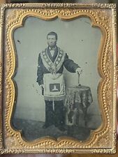 Antique Ambrotype Photo Masonic Lodge Mason In Uniform Holding Gavel, 1/4 Plate picture