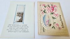 2 Antique Birthday Greetings Postcards - Heavily embossed Flowers and Scenic picture