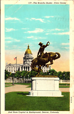 COLORADO POSTCARD THE BRONCHO BUSTER,CIVIC CENTER Alexander Phimister Cowboy picture