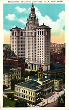 Municipal Building and City Hall New York City White Border Postcard c1920s picture
