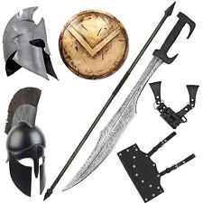 Hand Forgan Carbon Steel Medieval 300 Spartan Sword, Helmet, Spear, and Shield picture