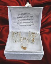 Angel Worry Box Comfort Box 3 Blown Glass Angels Poem in White Brocade Chest Box picture