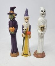 Vintage Halloween Wizard Ghost Witch Tall Slender Figurine Set 3 Lot Skulls EUC  picture