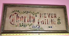 CHARITY NEVER FAILETH Antique Paper Punch Sampler Biblical, Perforated Motto picture