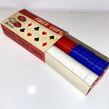 Vintage Cardboard Box and Plastic Poker Chips by Saxon Card Game picture