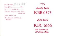 Vintage Postcard - QSL Citizen Radio Card KBB-0575 Pittsfield Massachusetts MA picture