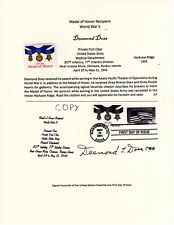 Desmond Doss Medal of Honor signed citation  copy & FDC facsimile World War II picture