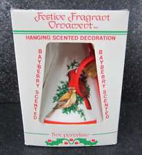 Vintage Jasco Festive Fragrant Hanging Ornament Cardinal Birds 3.5 In Porcelain picture