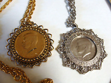 2 Vintage John F Kennedy 1972 & 1776-1976 Half Dollar Pendant Necklace, Bezel picture