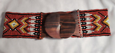 Native American Design Beaded Belt with Wood Buckle Stretch 4 inch wide picture