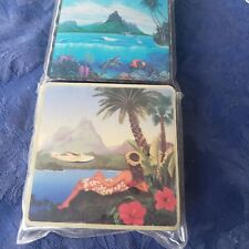 Vintage Drink Coasters Tropical Islands 4 Dolphin Sea Turtle Tiki Bar Ware  picture