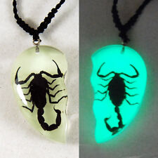 HEART SHAPE 2X BLACK SCORPION GLOW LUCITE LOVERS NECKLACES PENDANTS JEWELRY GIFT picture