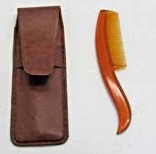 Vintage  Mustache Comb Brown Plastic Mini  Moustache Care Original Case #GG picture