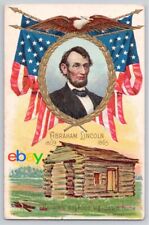 Patriotic Abraham Lincoln Memorial Postcard Log Cabin Flag Eagle 1910 Embossed picture