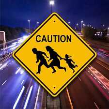 IMMIGRANT CROSSING SIGN - Family Running On Highway Plaque - Fun Safety Marker picture