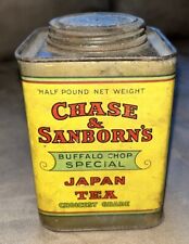 Early CHASE & SANBORN Yellow LABEL Japan TEA TIN W/ PAPER LABEL Nice picture