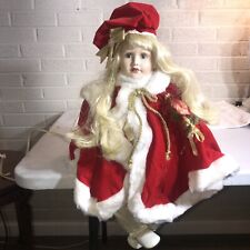 RARE Vintage Motionette Santa’s Best Christmas Porcelain Poinsettia Winter Doll picture