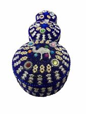 Vintage Hand Beaded Blue Trinket Boxes Camel Ring Seed beads Handmade Unique picture