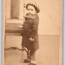 c1870s European Adorable Little Boy Stocking Cap Beanie Hat CdV Photo Cute H21 picture