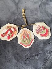 Set of 3 Vintage Avon Fabric Christmas Tree Ornaments Octagon 3.5