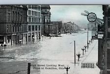 HAMILTON OH - Flood On High Street Looking West Postcard picture